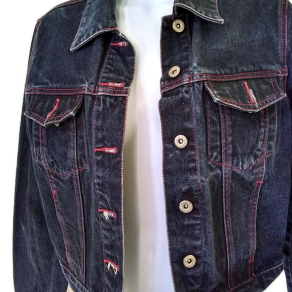 LaZer Jean Women's Denim Jacket with Red Stitching Size Medium - Picture 2 of 8